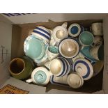 A collection of stufio pottery tableware including Poole, blue and white banded china etc.