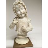 A Victorian marble bust depicting a young girl sew