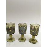 Three late 19th century continental green glasses