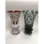 A 1960s glass vase and a bohemian glass example, a