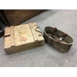 A military NATO ball carrying box and a WW1 carryi
