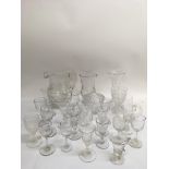 An engraved glass water jug and various 19th centu