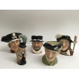 Five Royal Doulton character jugs including 'Monty