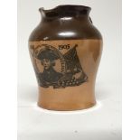 A Royal Doulton stone ware brown glazed jug dipicting a portrait of Admiral Lord Nelson.