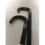 Two ebonised walking sticks with horn handles and