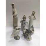 Five Lladro figures of children and animals.