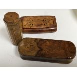 Two walnut 19th Century snuff boxes and one other small treen box (3)