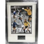 A framed and glazed photo montage of Peter Shilton