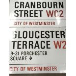 Two Enamel Street Signs Cranbourn Street and Gloucester Terrace (2)