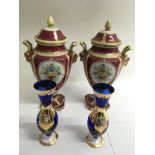 A pair of Noritake pink ground lidded vases an a B