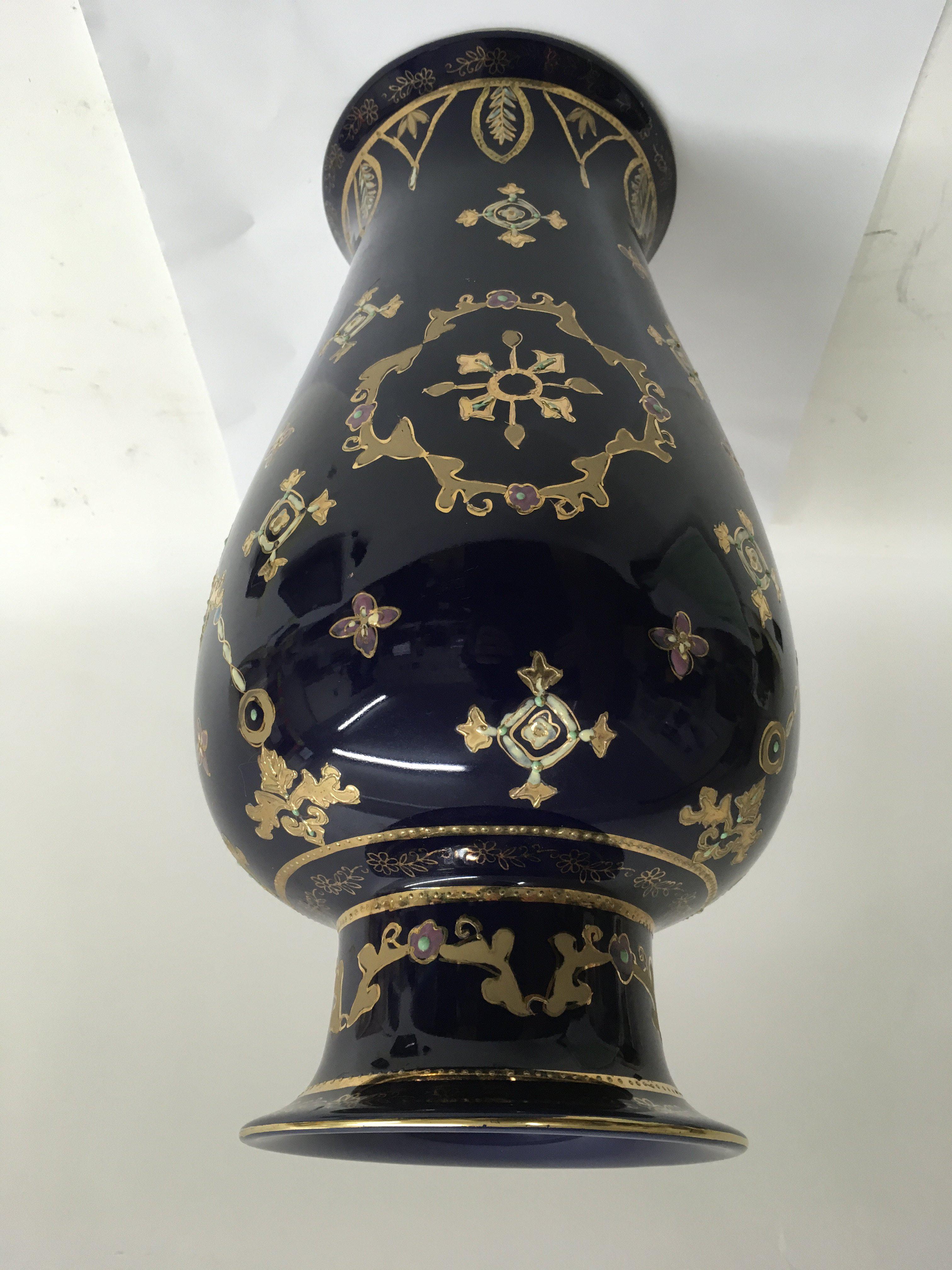 A large Limoges vase, the blue ground printed with - Image 2 of 2