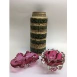 A large West German vase and two pieces of pink Cz