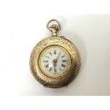 A petite 14ct gold case fob watch, the inside case