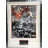 Three framed and glazed Liverpool FC photographs comprising Ian St John, Roger Hunt, Ron Yeats and