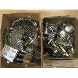 A large box of silver plate including a shell spoon warmer and Mappin &Webb