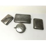 Three silver cigarette cases and a silver compact. Weight approx 387.1g