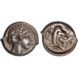 Ancient Coins, Greek Coins, Sicily, Leontini (466-425 BC), tetradrachm, laur. head of Apollo with