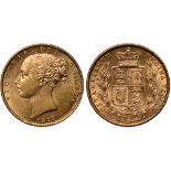 British Coins, Victoria, sovereign, 1878S, young head l., rev. crowned shield of arms within wreath,