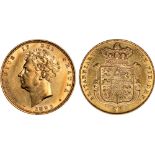 British Coins, George IV, sovereign, 1829, bare head l., rev. crowned shield of arms (S.3801), about
