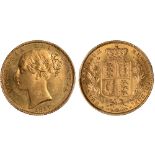 British Coins, Victoria, sovereign, 1857, young head l., rev. crowned shield of arms within