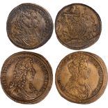 British Medals, William & Mary, Coronation, 1689, complimentary brass counters (2), both by