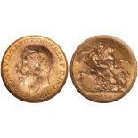 G British Coins, George V, sovereign, 1914C, bare head l., rev. St. George and the dragon, C above