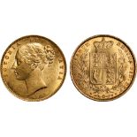 British Coins, Victoria, sovereign, 1853, WW incuse, young head l., rev. crowned shield of arms