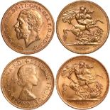 G British Coins, George V, sovereigns (2): 1930SA; 1968, bare head l./laur. bust r., rev. St. George