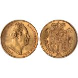 British Coins, William IV, sovereign, 1836, bare head r., rev. crowned shield of arms (S.3829B),