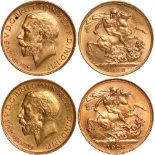 G British Coins, George V, sovereigns (2): 1918P; 1928P, bare head l., rev. St. George and the