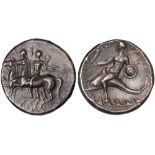 Ancient Coins, Greek, Calabria, Tarentum (c.281-272 BC), silver stater, the Dioskouroi riding l.,