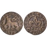 British Medals, James II, Accession 1685, small token-like copper medal, heraldic lion passant,