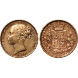 British Coins, Victoria, sovereign, 1880S, young head l., rev. crowned shield of arms within wreath,