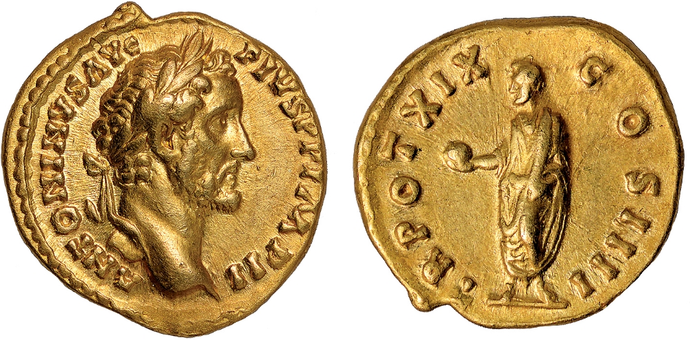 Ancient Coins, Roman, Antoninus Pius (AD 138-161), aureus, ANTONINVS AVG PIVS PP IMP II, laur.