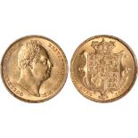 British Coins, William IV, sovereign, 1832, first portrait, bare head r., rev. crowned shield of