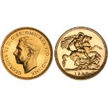 G British Coins, George VI, proof sovereign, 1937, bare head l., rev. St. George and the dragon (S.