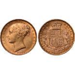 British Coins, Victoria, sovereign, 1871S, WW in relief, young head l., rev. crowned shield of