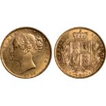 British Coins, Victoria, sovereign, 1858, large date, first A in GRATIA unbarred, young head l.,