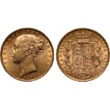 British Coins, Victoria, sovereign, 1872S, young head l., rev. crowned shield of arms within wreath,