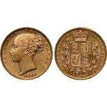 British Coins, Victoria, sovereign, 1886M, young head l., rev. crowned shield of arms within wreath,