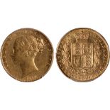 British Coins, Victoria, sovereign, 1848, first (small) young head l., rev. crowned shield of arms