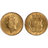 British Coins, George IV, sovereign, 1827, bare head l., rev. crowned shield of arms (S.3801),