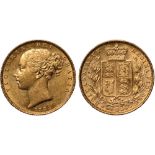 British Coins, Victoria, sovereign, 1884M, young head l., rev. crowned shield of arms within wreath,
