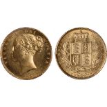 British Coins, Victoria, sovereign, 1849, young head l., rev. crowned shield of arms within