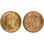 British Coins, Victoria, sovereign, 1850, young head l., rev. crowned shield of arms within