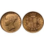 British Coins, Victoria, sovereign, 1882S, young head l., rev. crowned shield of arms within wreath,