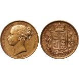 British Coins, Victoria, sovereign, 1880S, inverted A for V in VICTORIA, young head l., rev. crowned