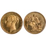 British Coins, Victoria, proof sovereign, 1871, plain edge, large BP, struck en médaille, young head