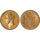 British Coins, George IV, proof sovereign, 1825, plain edge, bare head l., rev. crowned shield of