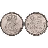 Foreign Coins, Denmark, Christian X, 25 øre, 1914, crowned monogram, rev. value (KM.815.1), very